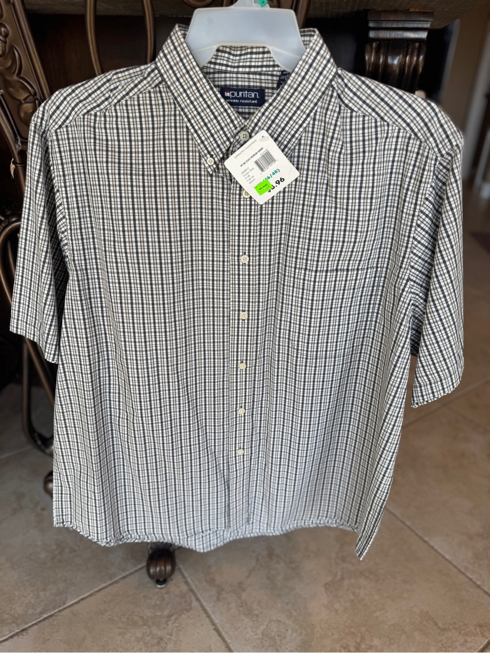 Puritan Black and White Check Short Sleeve Button-Down Shirt